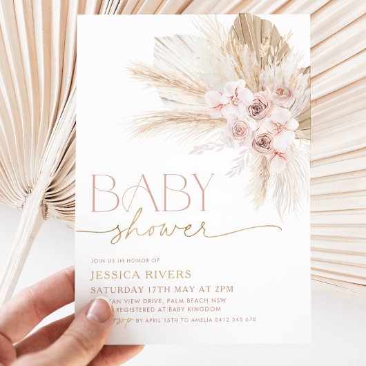 Boho Baby Shower Einladung Blumenrosa