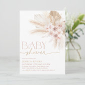 Boho Baby Shower Einladung Blumenrosa (Stehend Vorderseite)