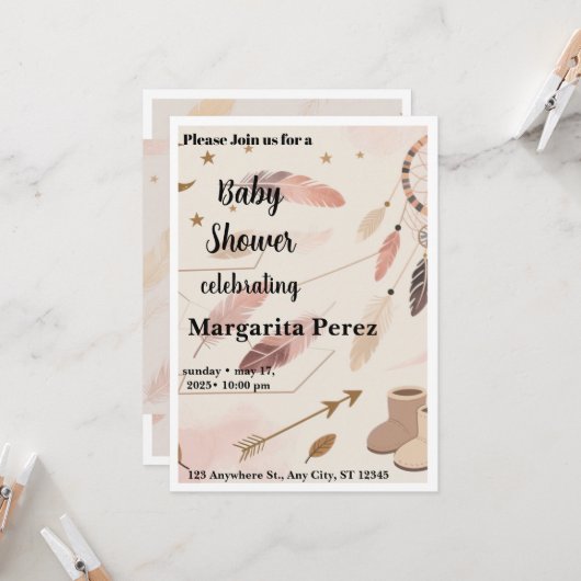 Boho-Baby-Shower-Einladung Einladung (Vorderseite/Rückseite Beispiel)