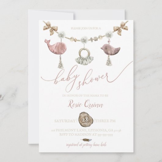 Boho Baby Shower Einladung Macrame Baby Dusche (Vorderseite)