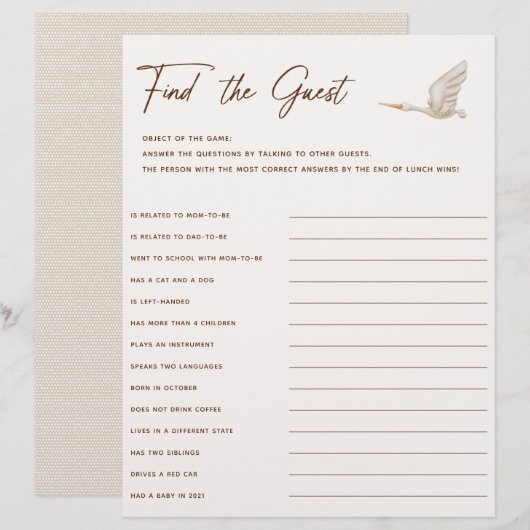 Boho Baby Shower findet das Game (Vorne/Hinten)