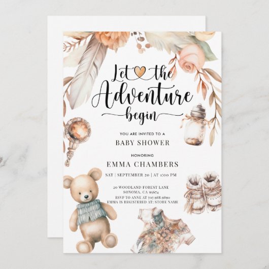 Boho Baby Shower Gender Neutral Einladung (Vorne/Hinten)