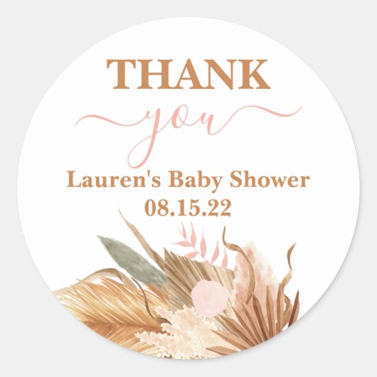 Boho Baby Shower Girl Classic Round Sticker (Vorderseite)
