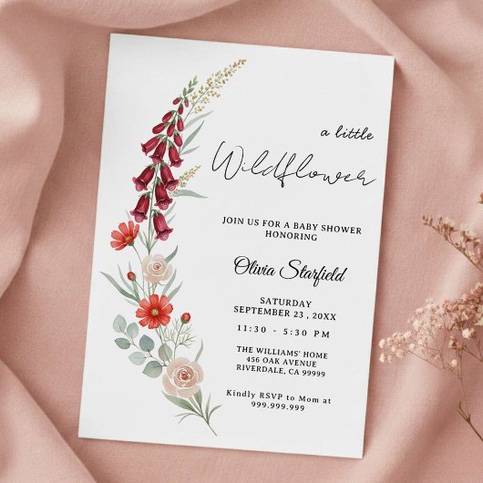 Boho Baby Shower Invitation red floral watercolor Einladung