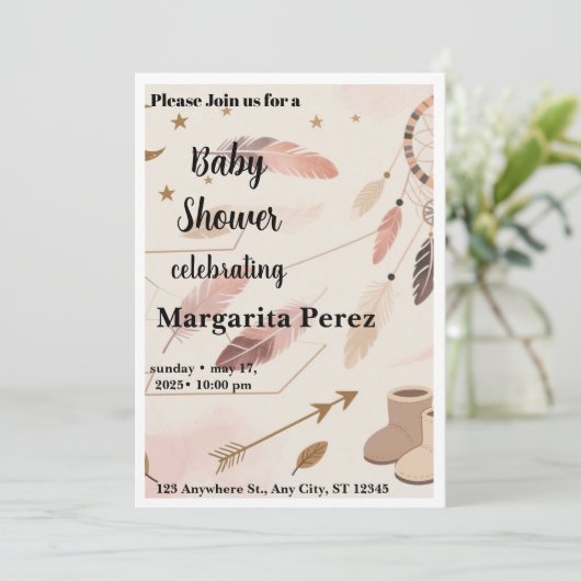 Boho Baby Shower Invite Einladung (Stehend Vorderseite)