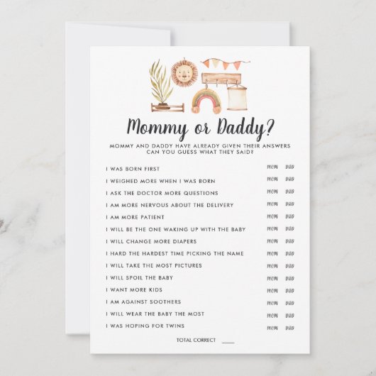Boho Baby Shower | Mama oder Daddy Game Einladung (Vorderseite)