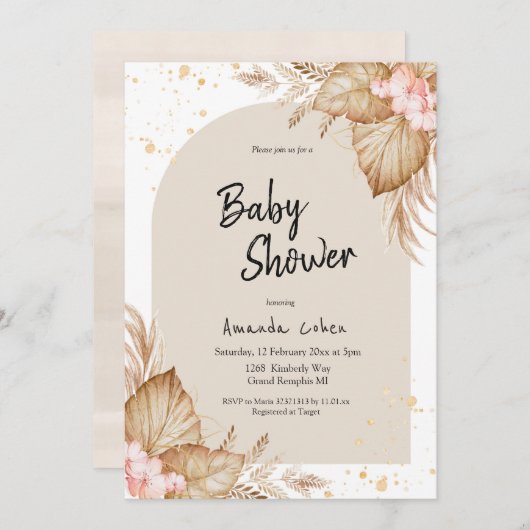 Boho Baby Shower Modern Arch Einladung (Vorne/Hinten)