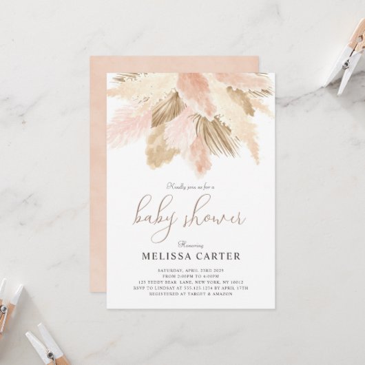 Boho Baby Shower Neutral Spring Party Einladung (Vorderseite/Rückseite Beispiel)