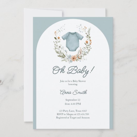 Boho Baby Shower Oh Baby Boy Garland Rustikal Einladung (Vorderseite)