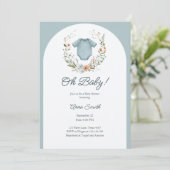 Boho Baby Shower Oh Baby Boy Garland Rustikal Einladung (Stehend Vorderseite)