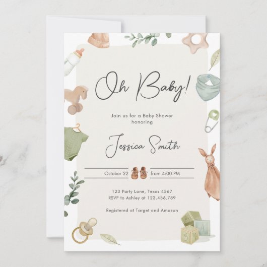 Boho Baby Shower Oh Baby Boy Kleidung Rustikal Einladung (Vorderseite)