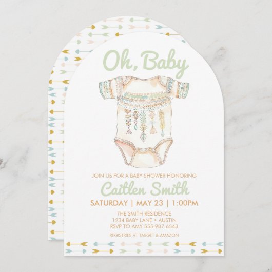 Boho Baby Shower Oh Baby Einladung (Vorne/Hinten)