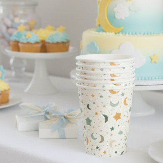 Boho Baby Shower Papier Cups Moon und Stars Pappbecher