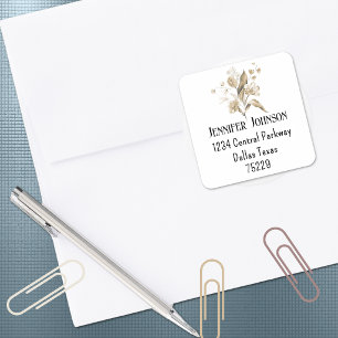 Boho-Baby-Shower Sepia-Florales Rücksendeadresse Quadratischer Aufkleber