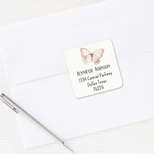 Boho Baby Shower Sepia Schmetterling Rücksendeadre Quadratischer Aufkleber