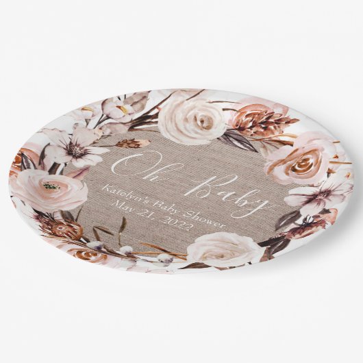 Boho Baby Shower Teller Burlap Oh Baby (Schrägansicht)