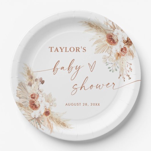 Boho Baby Showpaper-Teller | Modernes Blumenzeital Pappteller (Vorderseite)