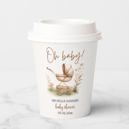 Boho Baby Stroller Minimalist Baby Shower Pappbecher (Rückseite)