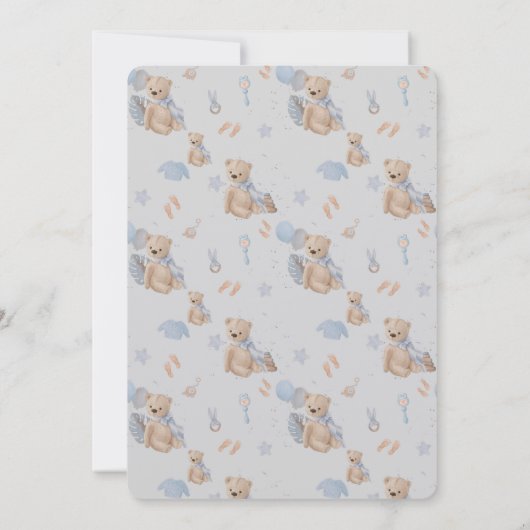 Boho Baby Teddy Baptismus Einladung (Rückseite)