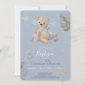 Boho Baby Teddy Baptismus Einladung (Vorderseite)