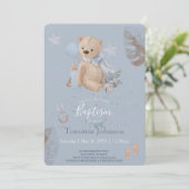 Boho Baby Teddy Baptismus Einladung (Stehend Vorderseite)