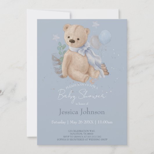 Boho Baby Teddy Bär Einladung (Vorderseite)