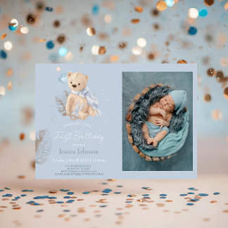 Boho Baby Teddy Bär Geburtstagseinladung Einladung