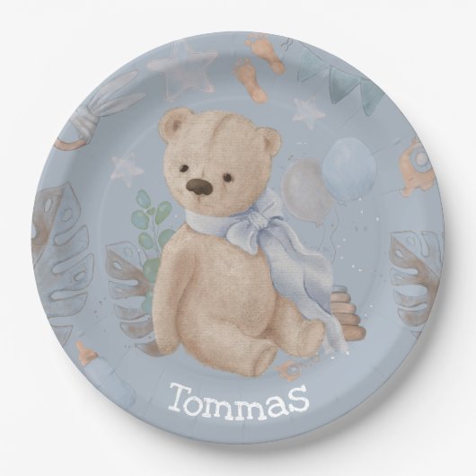 Boho Baby Teddy Bär Paper Teller (Vorderseite)