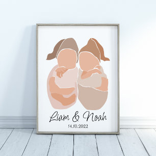 Boho Baby Twin Boys Name Kinderzimmer Poster
