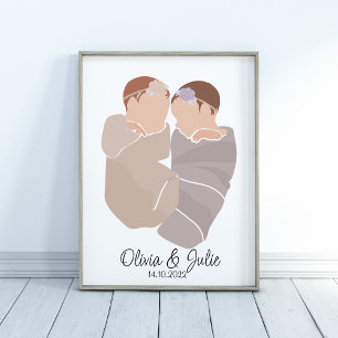 Boho Baby Twin Girls Name Kinderzimmer Poster