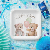 Boho Baby Twin Teddy Bears Pappteller (Party)