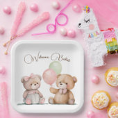 Boho Baby Twin Teddy Bears Pappteller (Party)