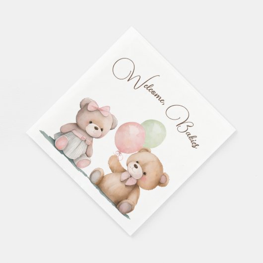 Boho Baby Twin Teddy Bears Serviette (Ecke)