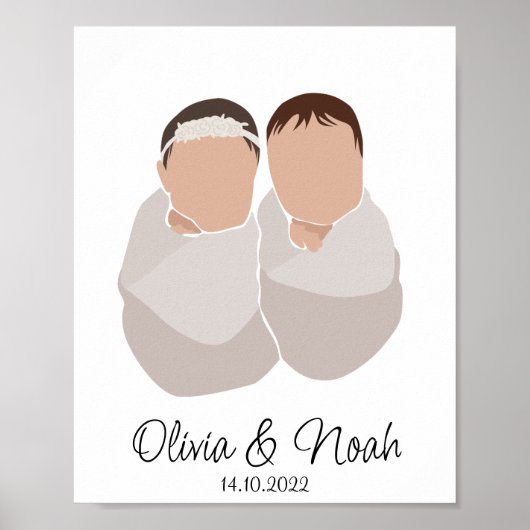 Boho Baby Twins Girl&Boy Name Kinderzimmer Poster (Vorne)