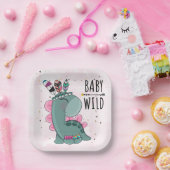 Boho Baby Wild Dinosaur Girl Baby Shower Pappteller (Party)