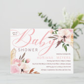 Boho Babydusche, Aquarellblume Einladung (Stehend Vorderseite)