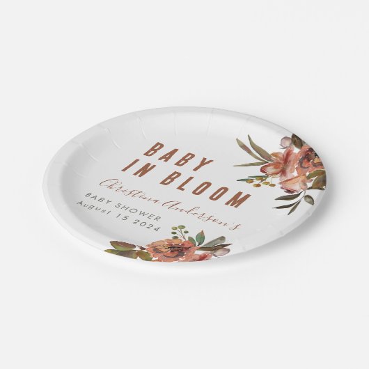 Boho Babydusche Grüne Rustikal Adorable Pappteller (Schrägansicht)