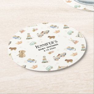 Boho Babydusche, Vintages Spielzeug, Lt. Cream Runder Pappuntersetzer