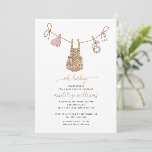 BOHO Babykleidung neutral Oh Babydusche Einladung (Stehend Vorderseite)