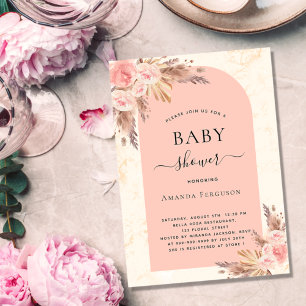 Boho-Babyshower Pampas Gras Rosen Gold Blush Einladung