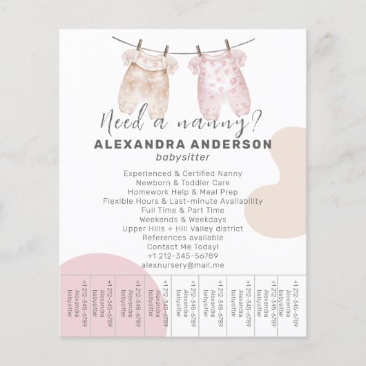 Boho Babysitter Watercolor Service Tear-Off Flyer (Vorne)