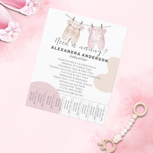 Boho Babysitter Watercolor Service Tear-Off Flyer