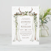 Boho-Baldachin-Blumen Elegant Chic QR-Code-Hochzei Einladung (Stehend Vorderseite)