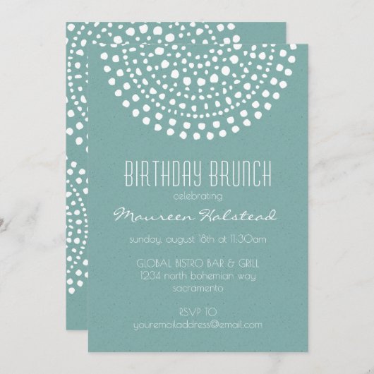 Boho Bali Birthday Brunch auf Aquamarin Einladung (Vorne/Hinten)