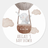 Boho Balloon Elephant Baby Shower Runder Aufkleber (Vorderseite)