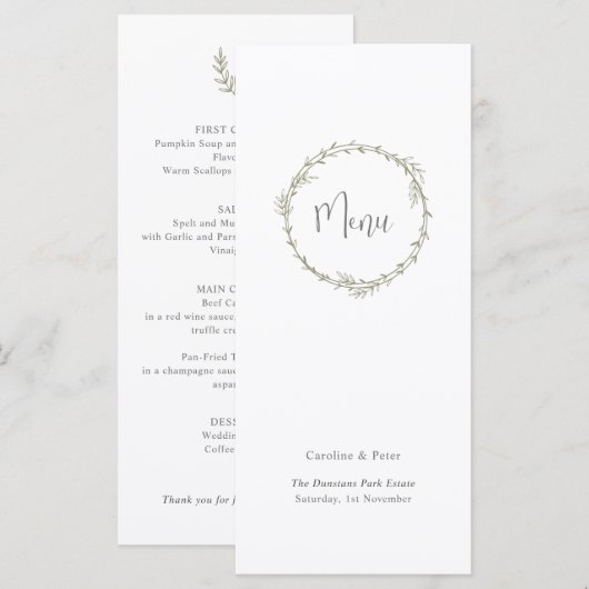 Boho Bamboo Botanischer Leaf Soft Eleganter Garten Menükarte (Vorne/Hinten)