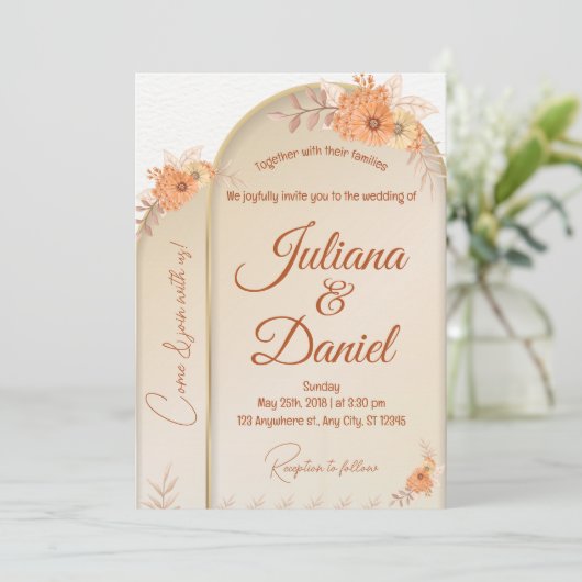 Boho Baptism Invite, Pampas Grass Boho Hochzeit Einladung (Stehend Vorderseite)