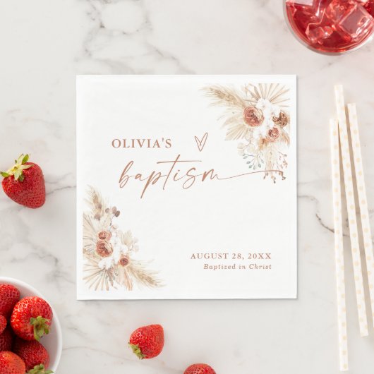 Boho Baptism Napkins | Pampas Grass Christening Serviette (Beispiel)