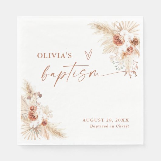 Boho Baptism Napkins | Pampas Grass Christening Serviette (Vorderseite)