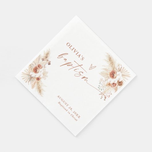 Boho Baptism Napkins | Pampas Grass Christening Serviette (Ecke)